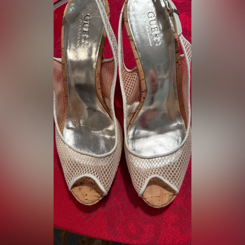 Guess Women's White Mesh Peep-Toe Heels